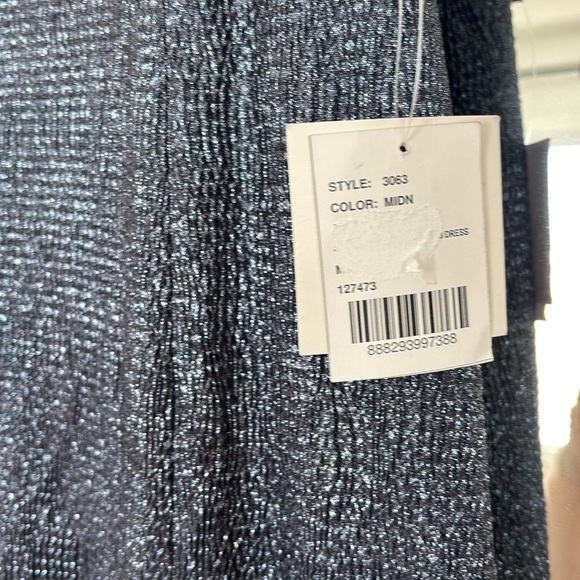 NWT Dessy Collection Navy Blue Metallic Column Sleeveless Gown Formal Dress - Picture 6 of 10